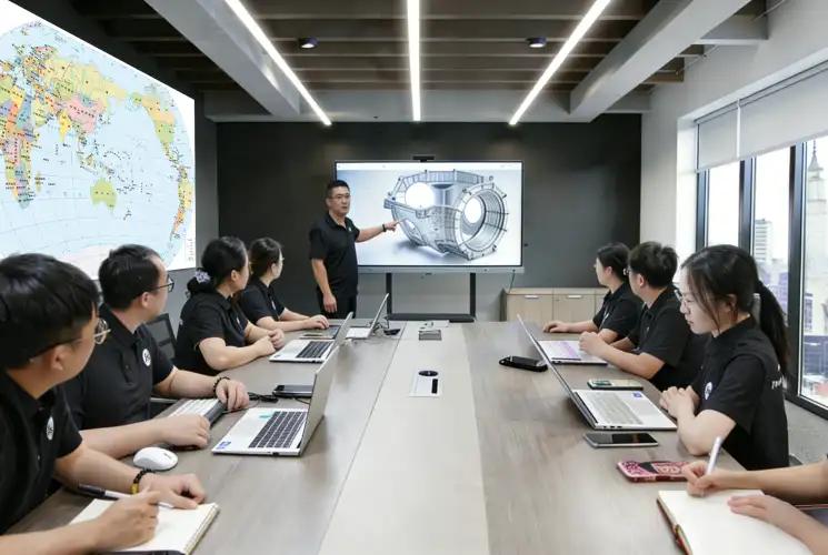 JS Precision engineering team meeting around an automation component design