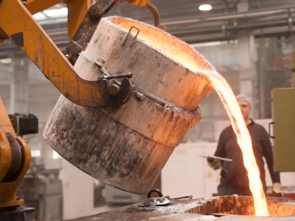 Molten metal being poured for die casting process