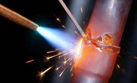 Torch brazing joint between two metal tubes