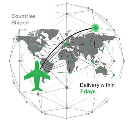 Global delivery illustration for finished on-demand manufacturing parts