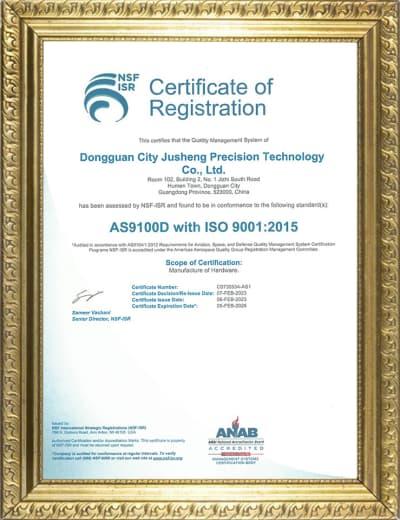 AS9100D with ISO 9001:2015 certificate of registration for automotive quality